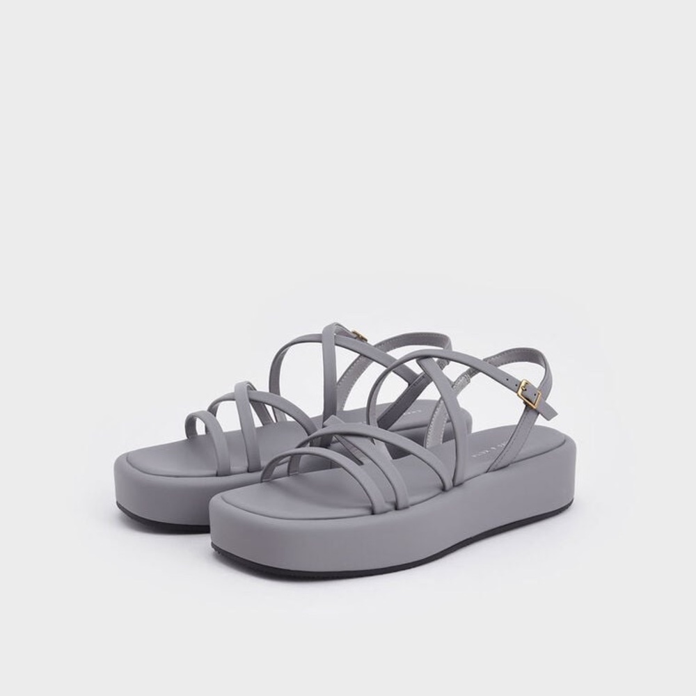 Charles & Keith Grey Strappy Padded Platform Sandals